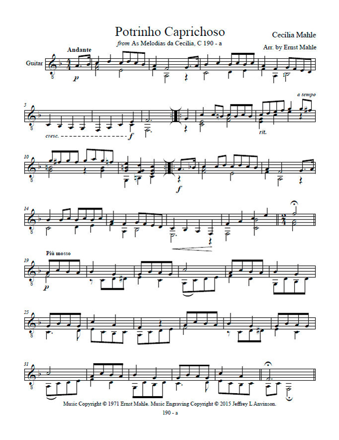 Potrinho Caprichoso by Ernst Mahle for Solo Guitar